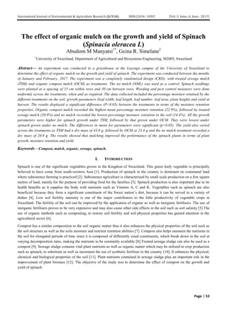 The Effect Of Organic Mulch On The Growth And Yield Of Spinach 