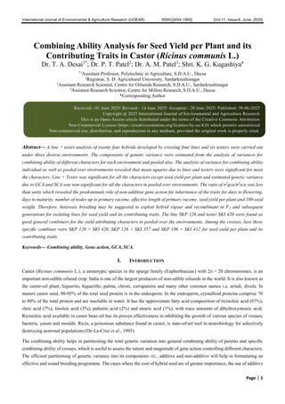 Combining Ability Analysis for Seed Yield per Plant and its ...