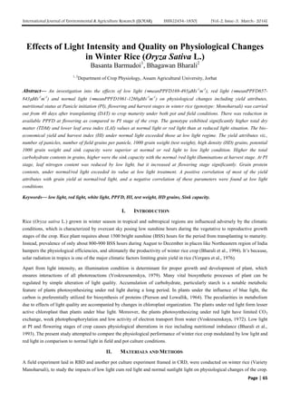 Effects of Light Intensity and Quality on Physiological Changes in ...