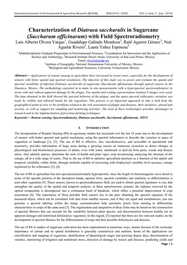 Characterization of Diatraea saccharalis in Sugarcane (Saccharum ...
