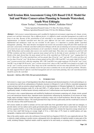 Soil Erosion Risk Assessment Using GIS Based USLE Model for Soil and ...
