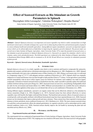 Effect of Seaweed Extracts as Bio Stimulant on Growth Parameters in ...