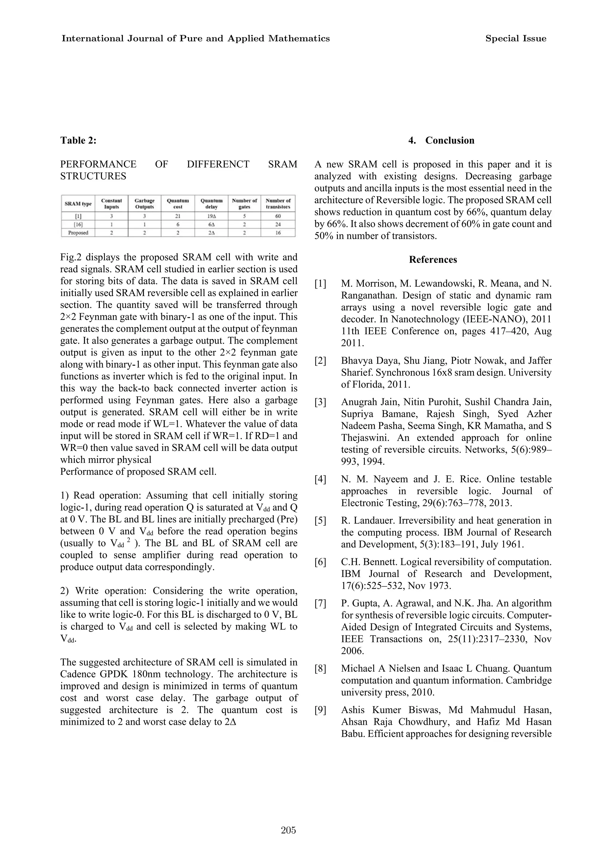 PERFORMANCE ANALYSIS OF SRAM CELL USING REVERSIBLE LOGIC GATES | PDF