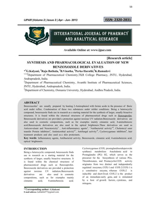 Synthesis and Pharmacological evaluation of new Benzoxozole Derivatives ...