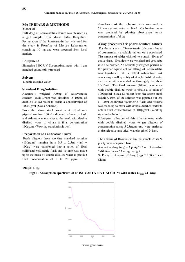 Spectrophotometric Estimation of Rosuvastatin Calcium in Bulk and Pha…
