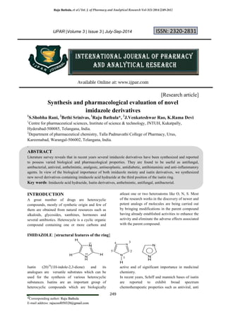 Synthesis and pharmacological evaluation of novel imidazole derivatives ...