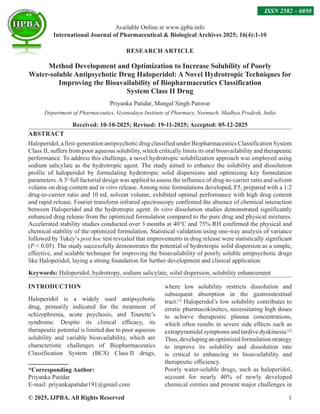 Method Development and Optimization to Increase Solubility of Poorly ...