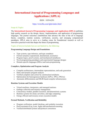 International Journal of Programming Languages and Applications ...