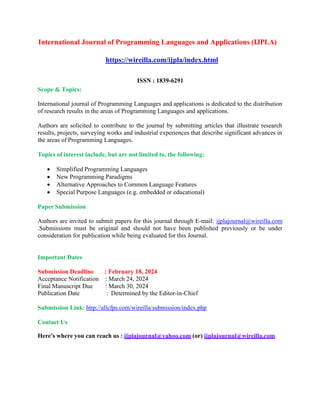 International Journal of Programming Languages and Applications (IJPLA ...