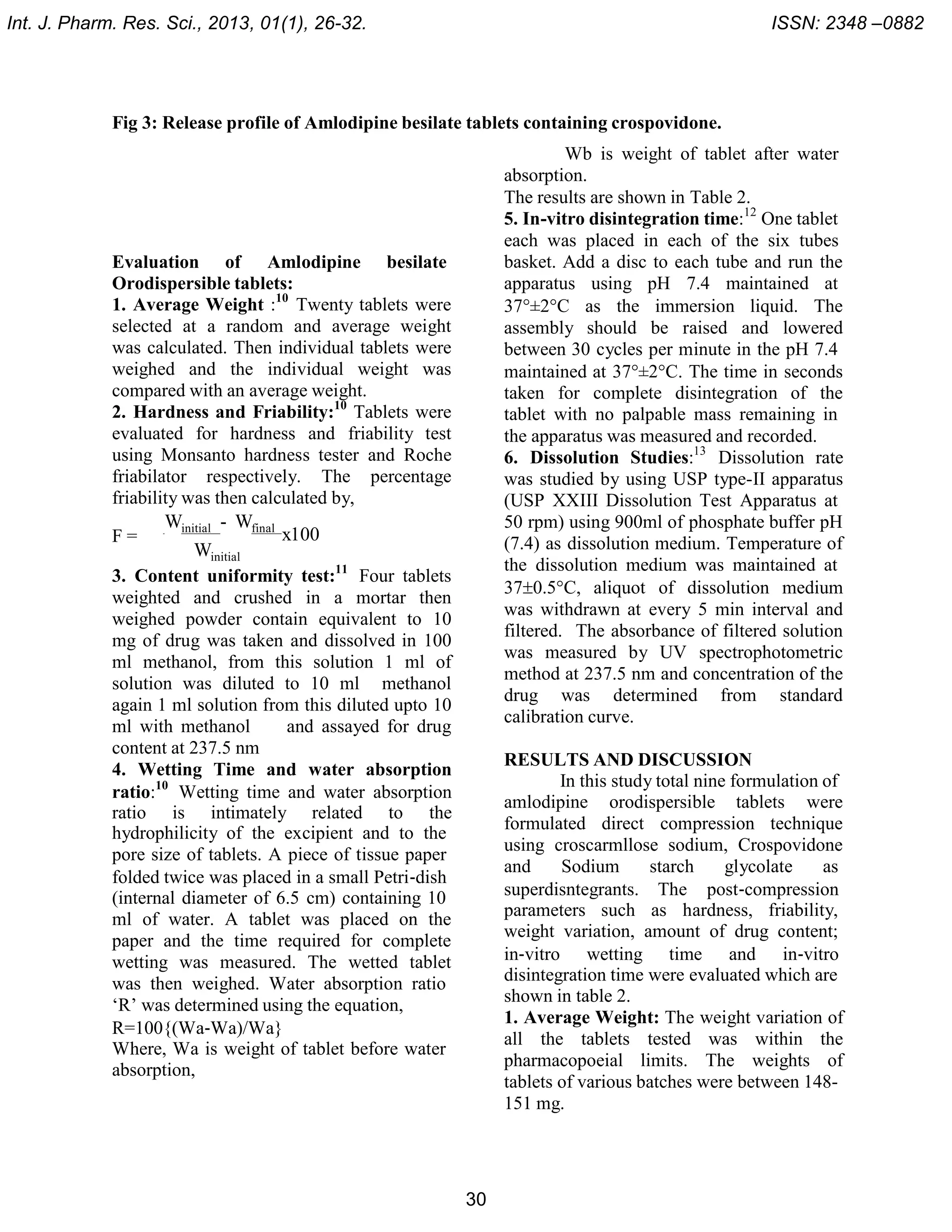 FORMULATION AND EVALUATION OF ORODISPERSIBLE TABLETS OF AMLODIPINE ...