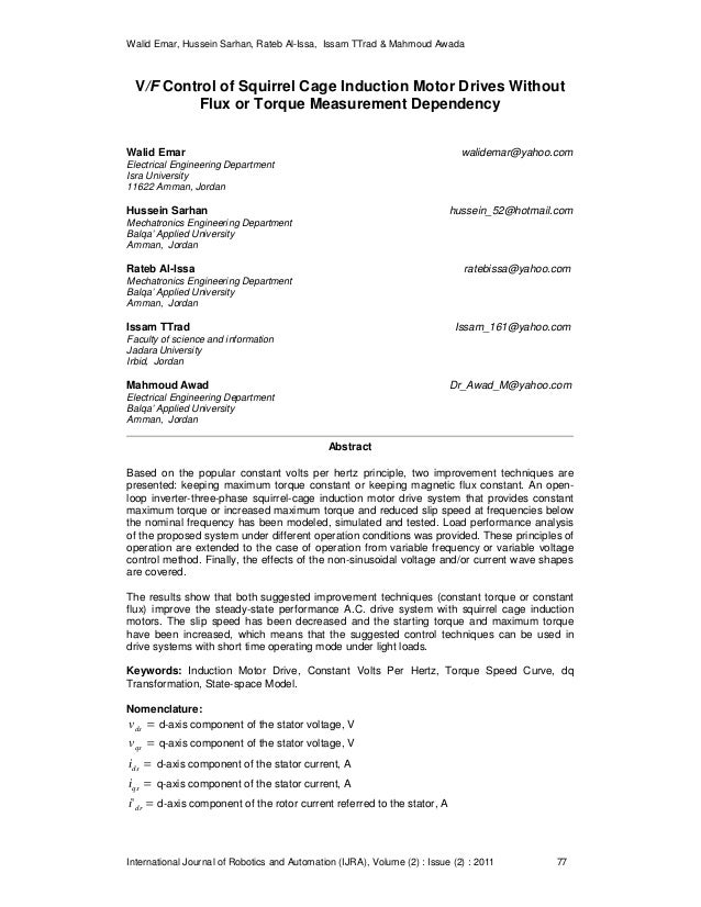 V F Control Of Squirrel Cage Induction Motor Drives Without Flux Or T V F Control Of Squirrel Cage Induction Motor Drives Without Flux Or T