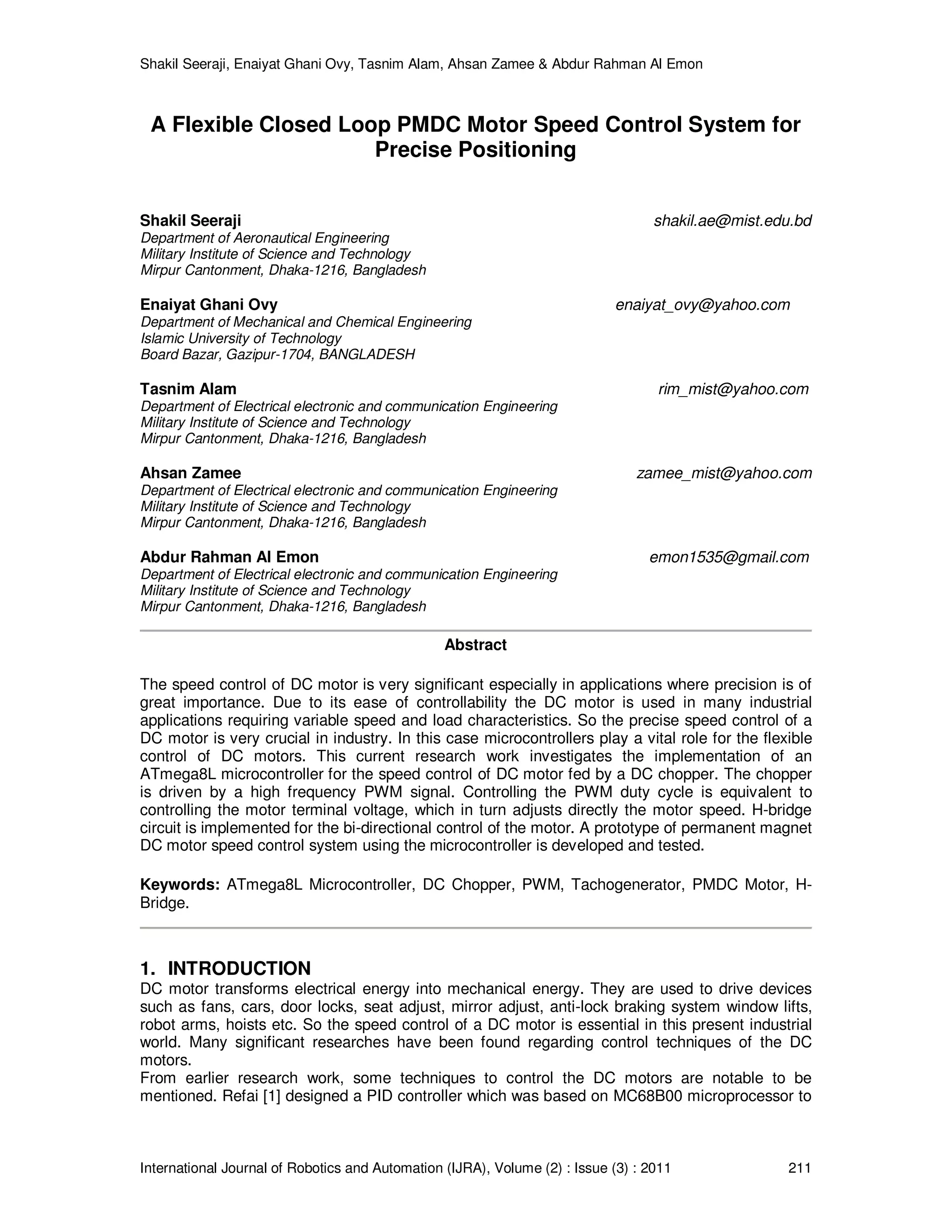 A Flexible Closed Loop PMDC Motor Speed Control System for Precise ...