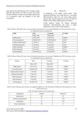 Risk Factors Associations of Metabolic Syndrome | PDF