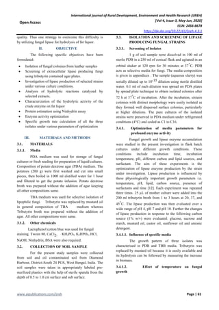Isolation Characterization and Screening of fungal Lipase from oil ...