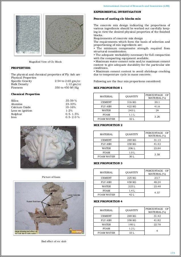 CELLULAR LIGHT WEIGHT CONCRETE BLOCKS WITH DIFFERENT MIX PROPORTIONS