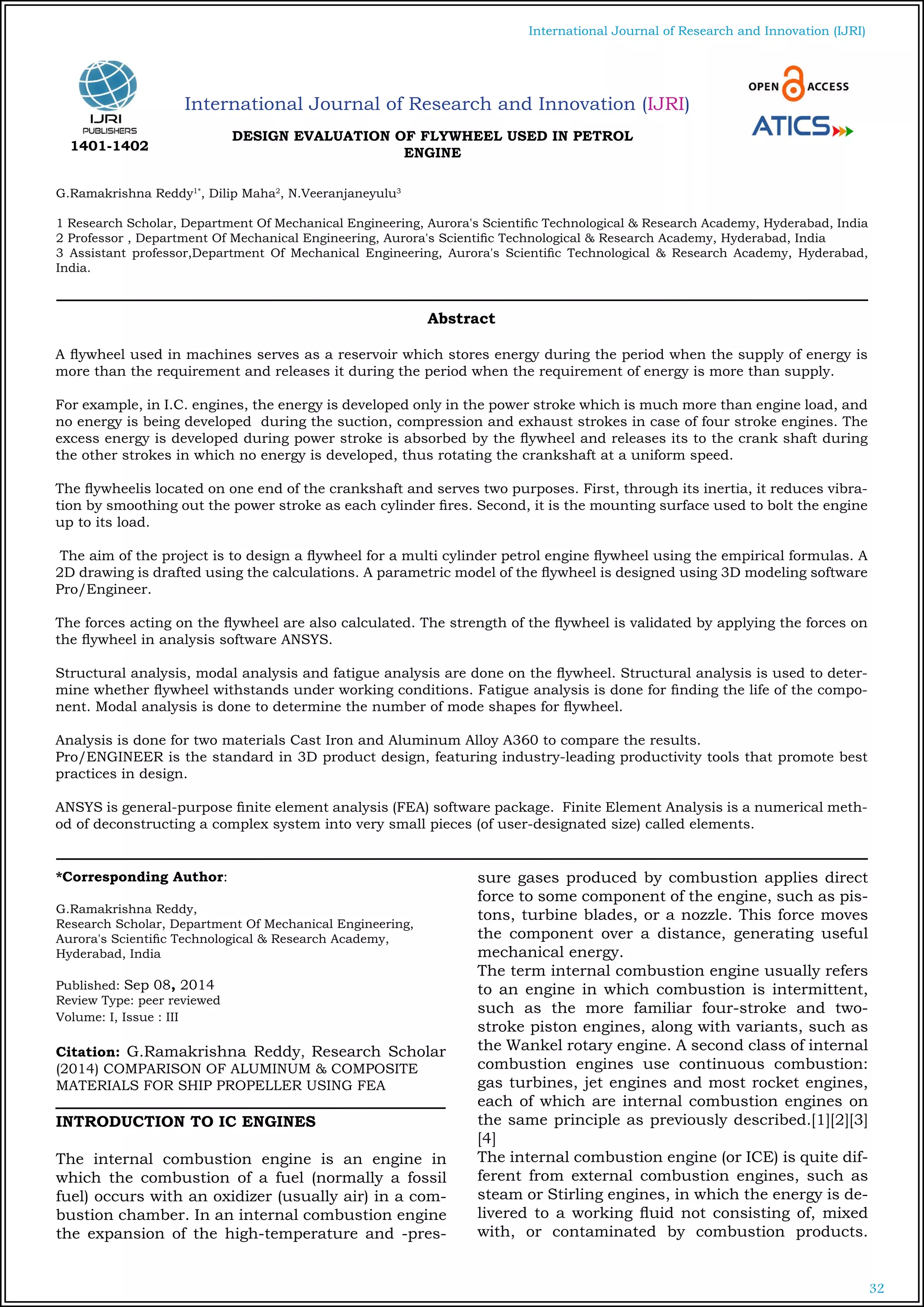 DESIGN EVALUATION OF FLYWHEEL USED IN PETROL ENGINE PDF