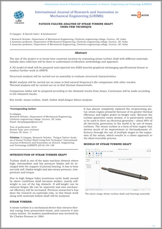 fatigue failure analysis of steam turbine shaft using fem technique | PDF