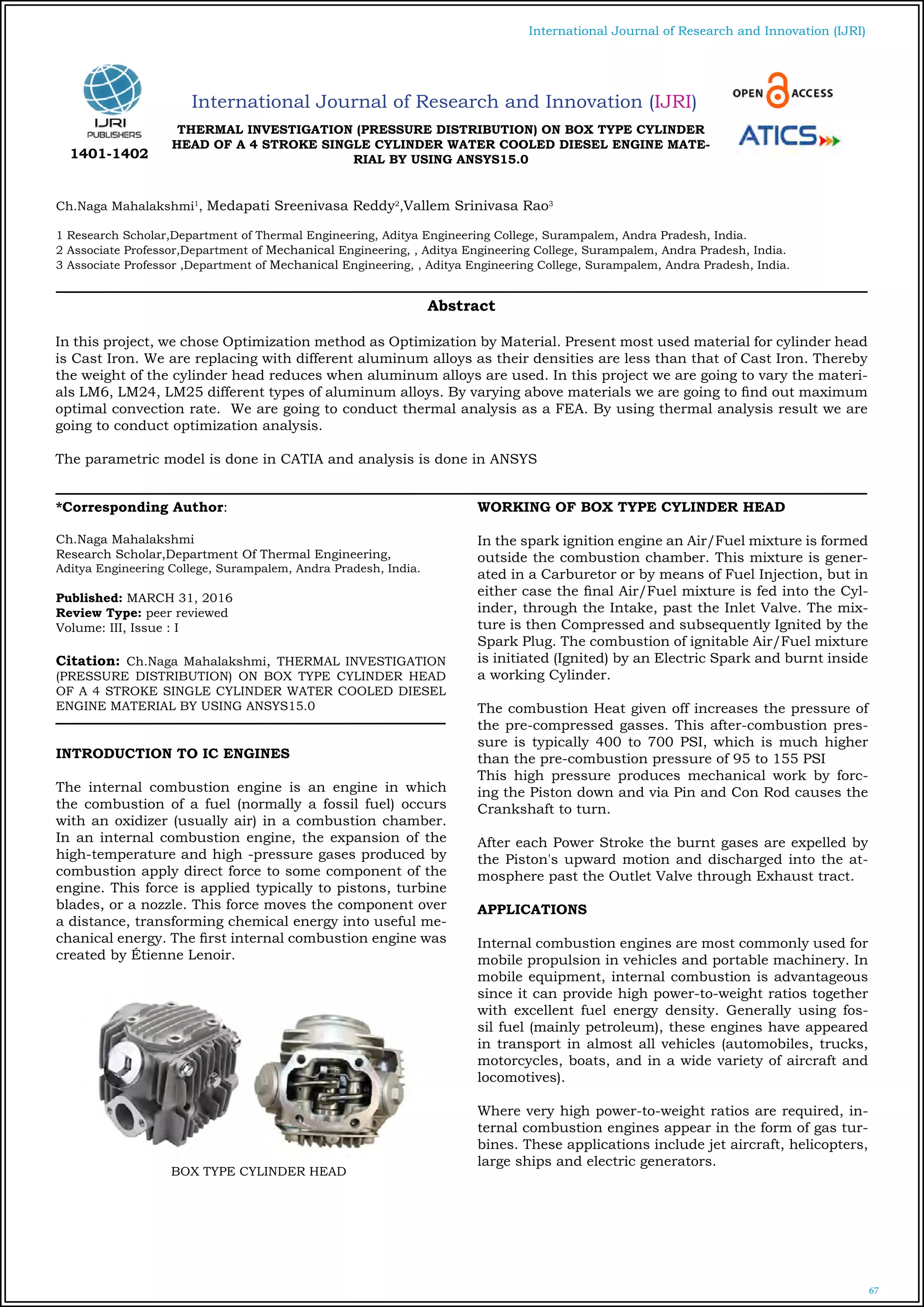 THERMAL INVESTIGATION (PRESSURE DISTRIBUTION) ON BOX TYPE CYLINDER HEAD