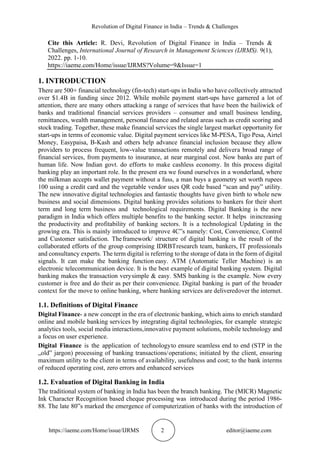 REVOLUTION OF DIGITAL FINANCE IN INDIA – TRENDS &CHALLENGES | PDF