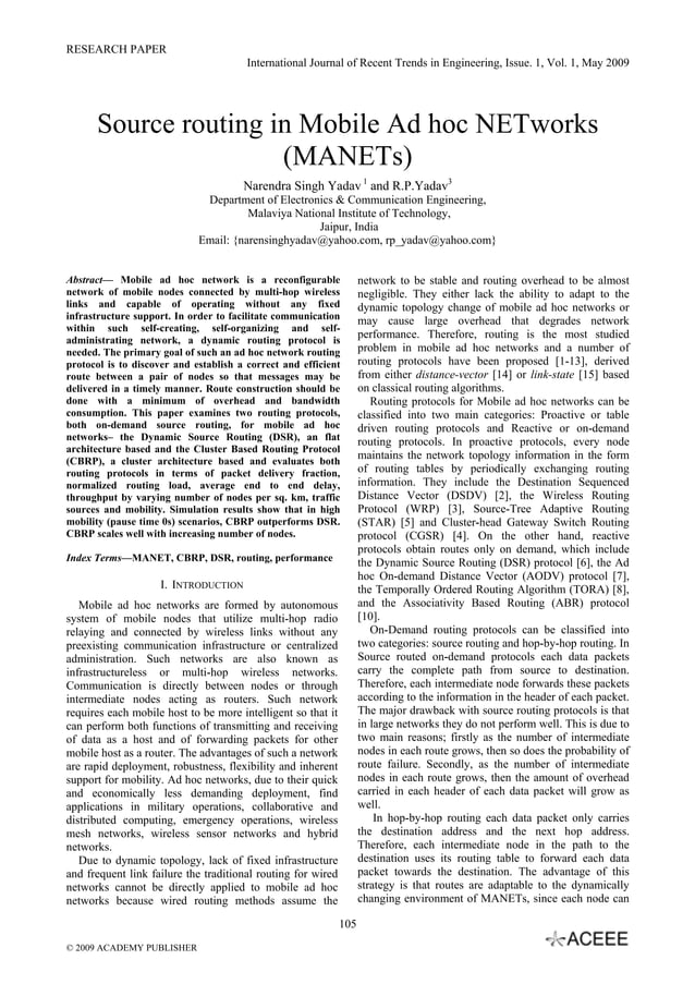 Source routing in Mobile Ad hoc NETworks (MANETs) | PDF