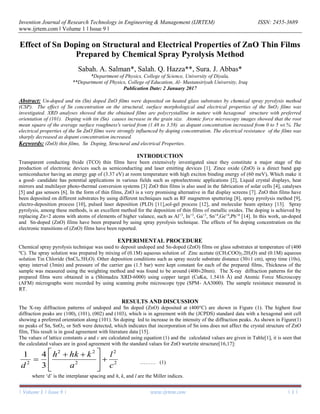 Effect of Sn Doping on Structural and Electrical Properties of ZnO Thin ...