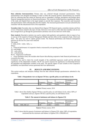 Effect of Cash Management on The Financial Performance of Cooperative ...