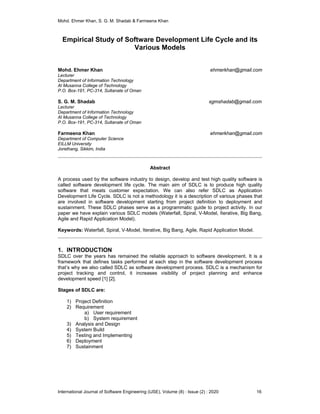 Empirical Study of Software Development Life Cycle and its Various ...