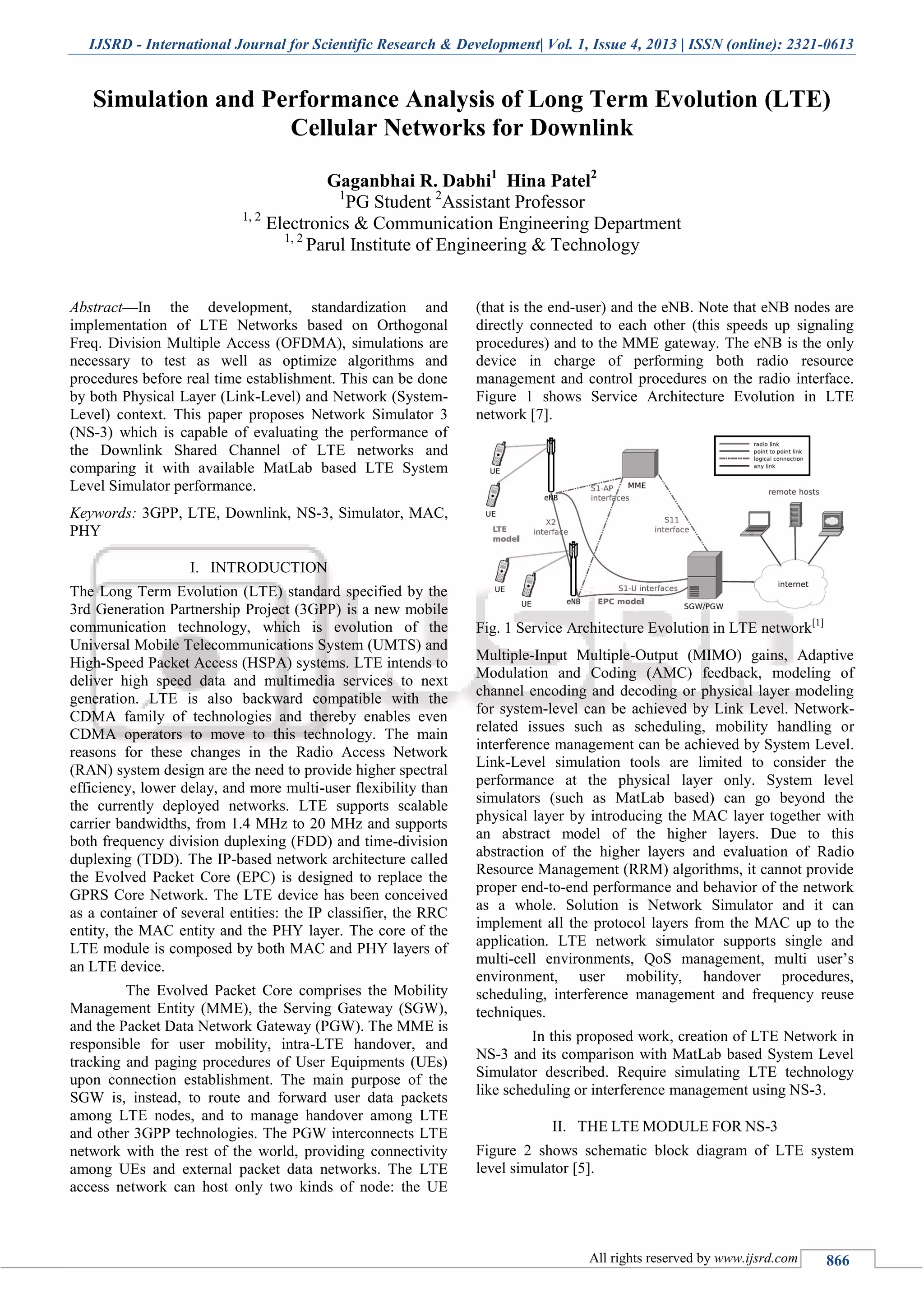 Simulation and Performance Analysis of Long Term Evolution (LTE ...