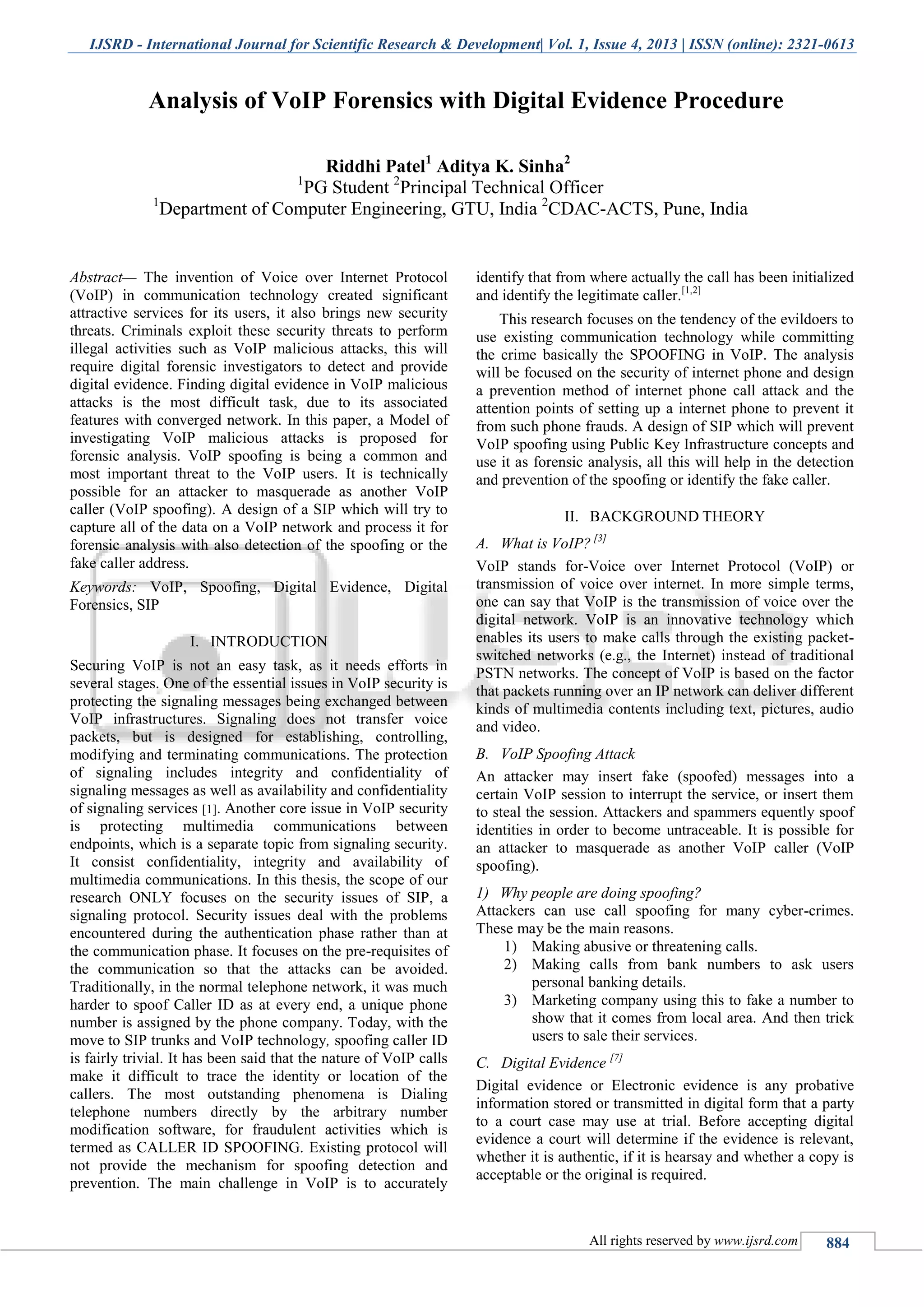 Analysis of VoIP Forensics with Digital Evidence Procedure | PDF