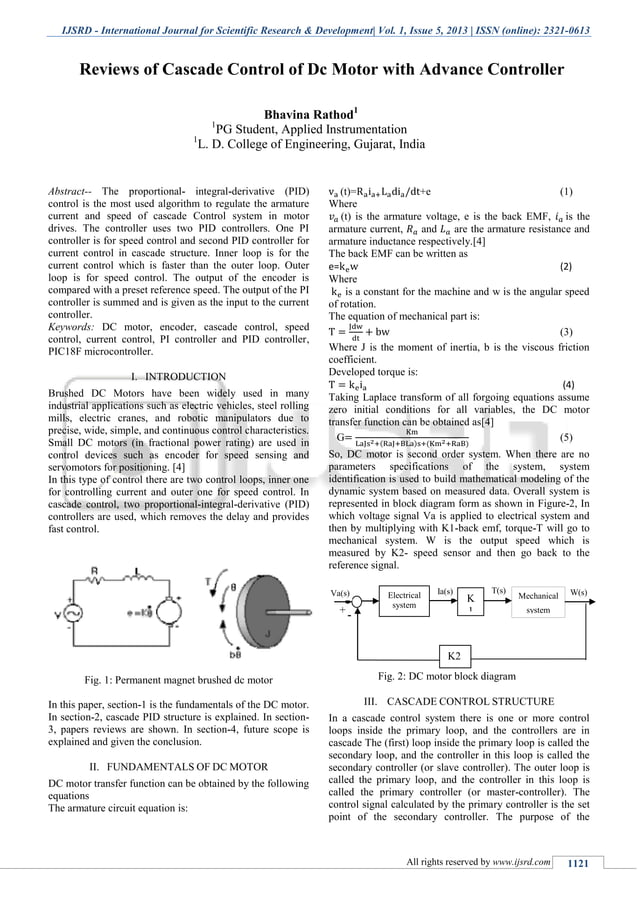 Reviews of Cascade Control of Dc Motor with Advance Controller | PDF