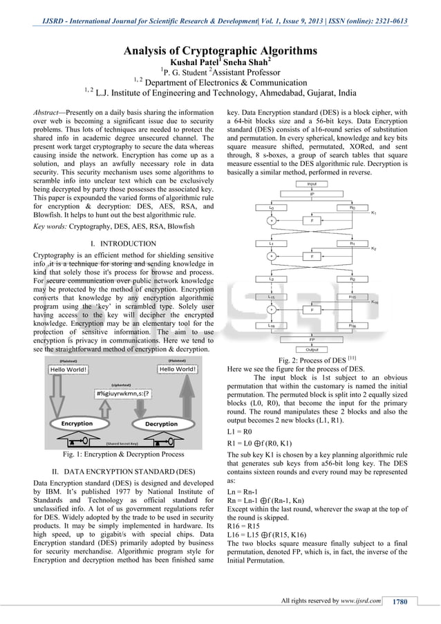 Analysis of Cryptographic Algorithms | PDF