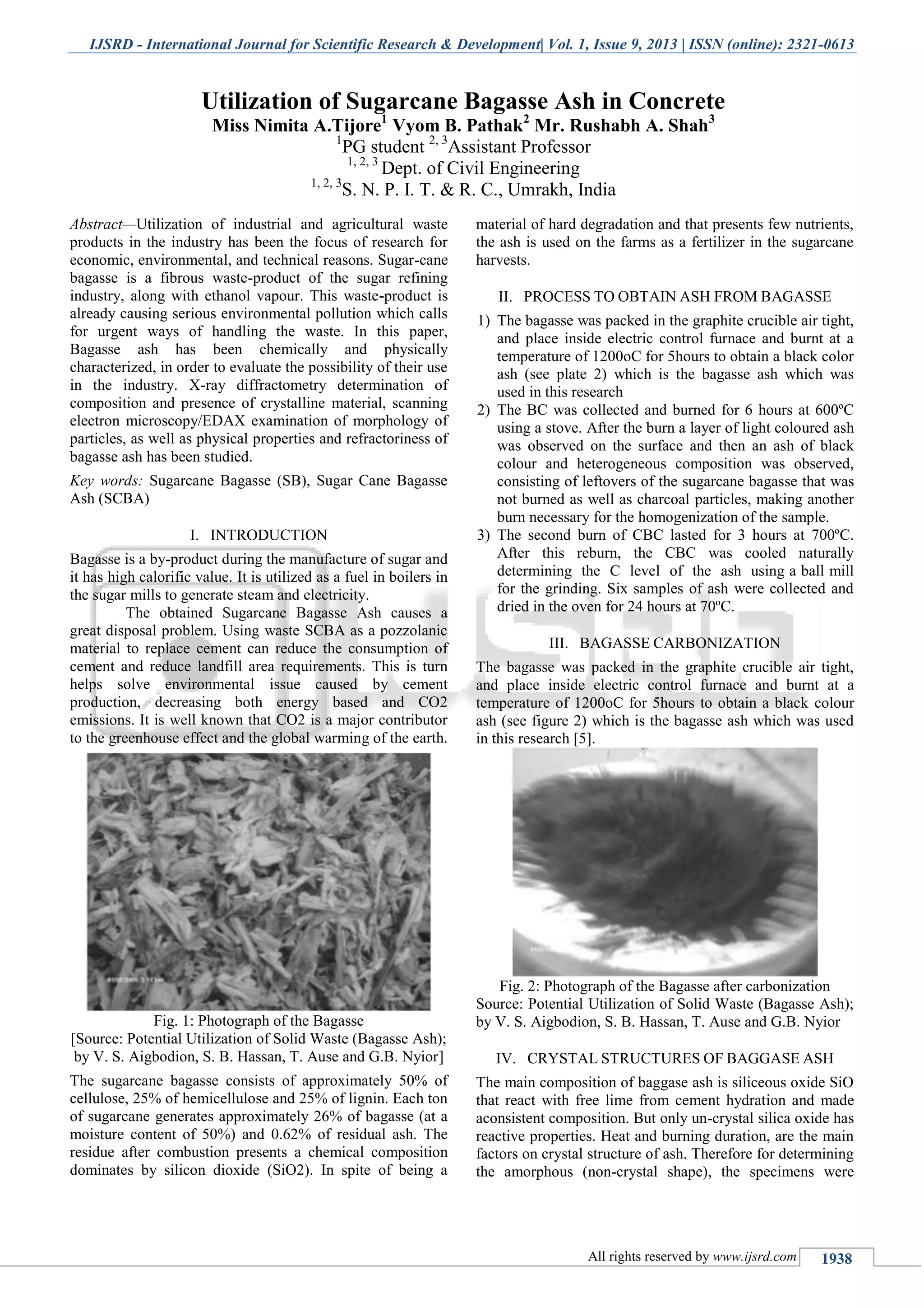 Utilization of Sugarcane Bagasse Ash in Concrete | PDF
