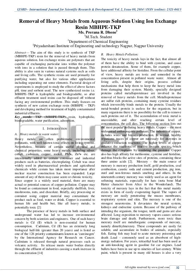 Removal of Heavy Metals from Aqueous Solution Using Ion Exchange Resi…
