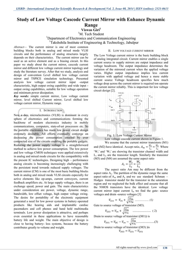 Study of Low Voltage Cascode Current Mirror with Enhance Dynamic Range