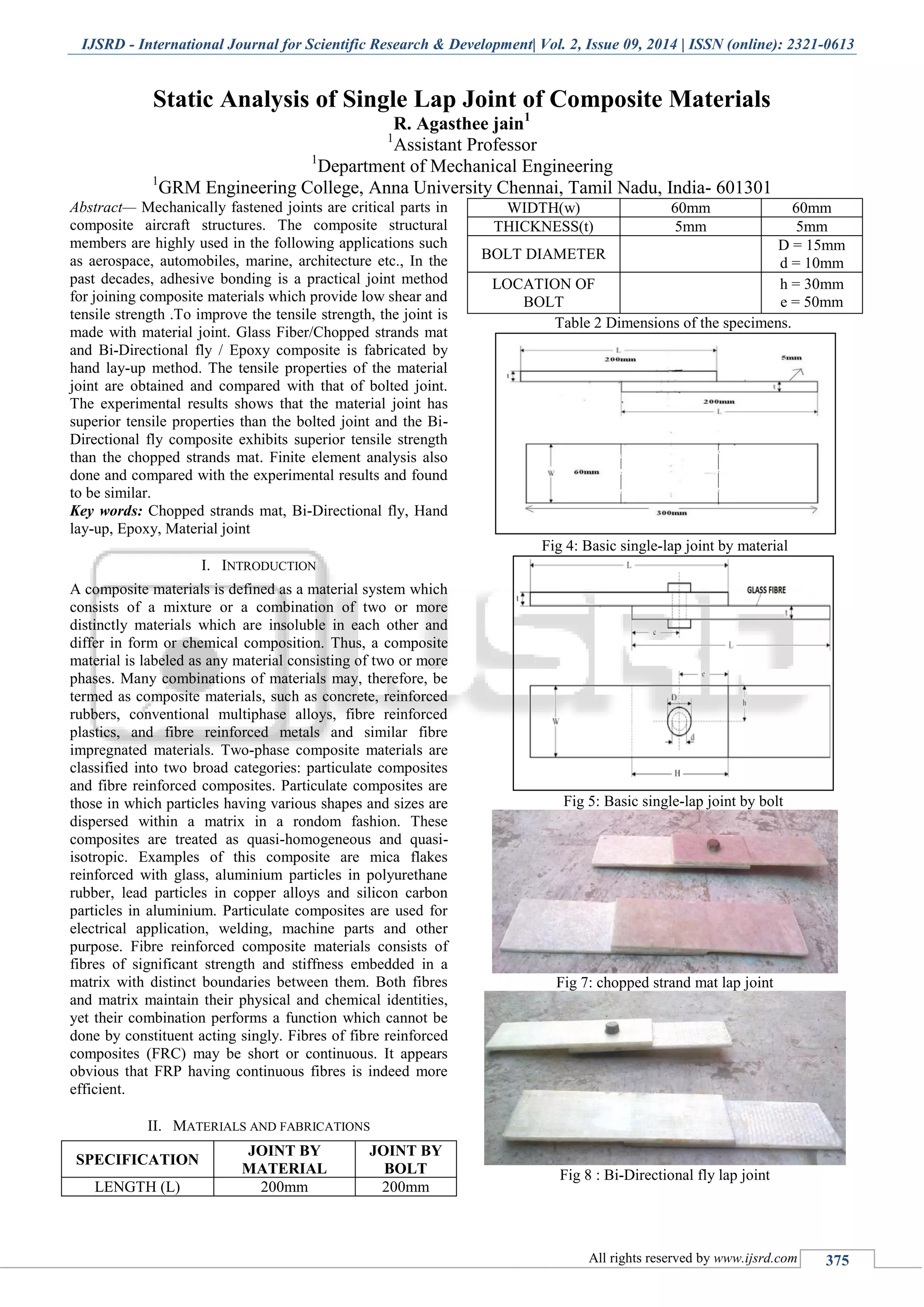 Static Analysis of Single Lap Joint of Composite Materials | PDF