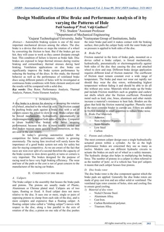 DESIGN MODIFICATION OF DISC BRAKE AND PERFORMANCE ANALYSIS OF IT BY ...