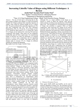 Increasing Calorific Value of Biogas using Different Techniques: A ...
