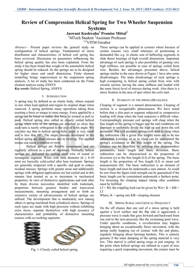 Review of Compression Helical Spring for Two Wheeler Suspension Systems