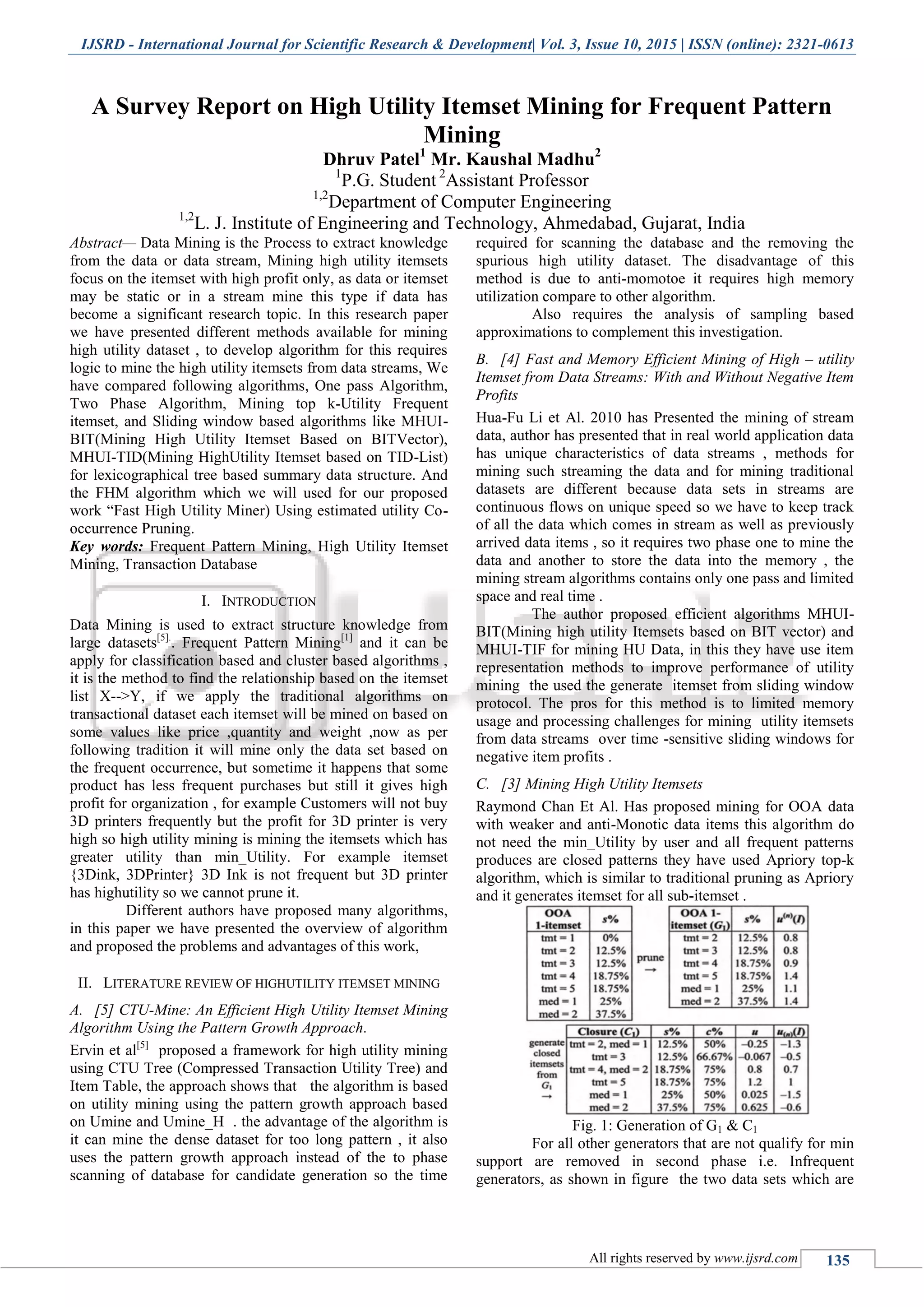 A Survey Report on High Utility Itemset Mining for Frequent Pattern ...