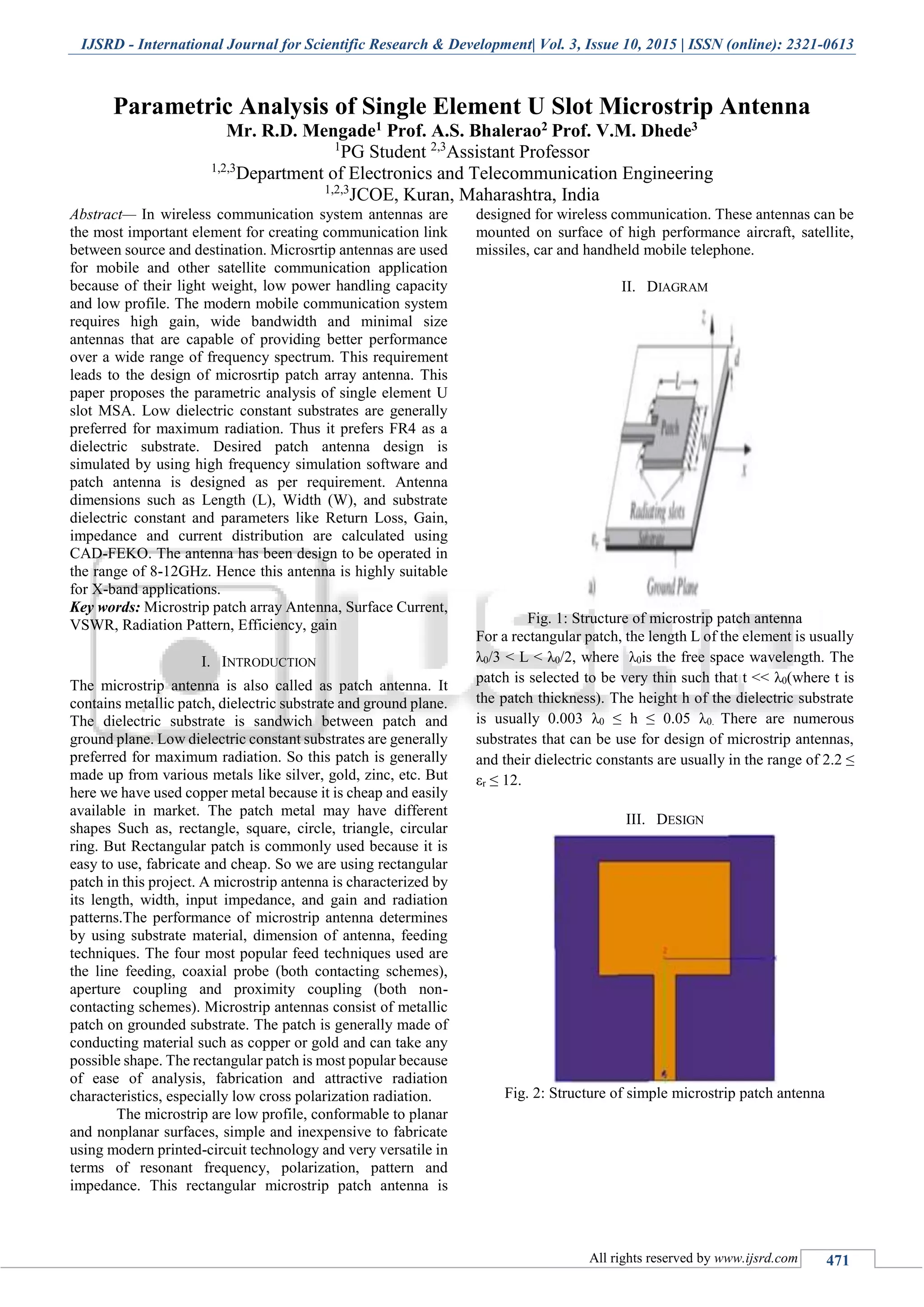 Parametric Analysis of Single Element U Slot Microstrip Antenna | PDF
