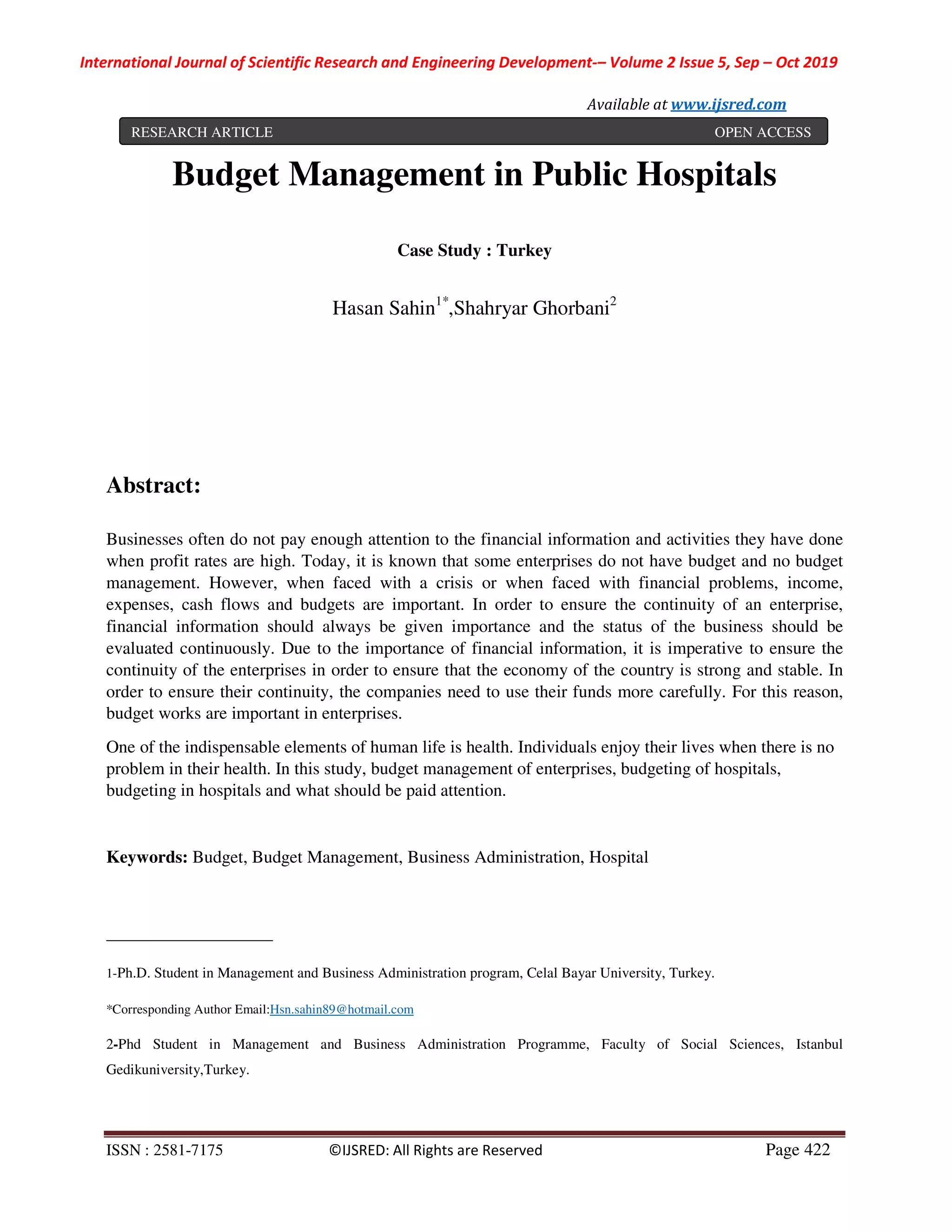 Budget Management in Public Hospitals | PDF
