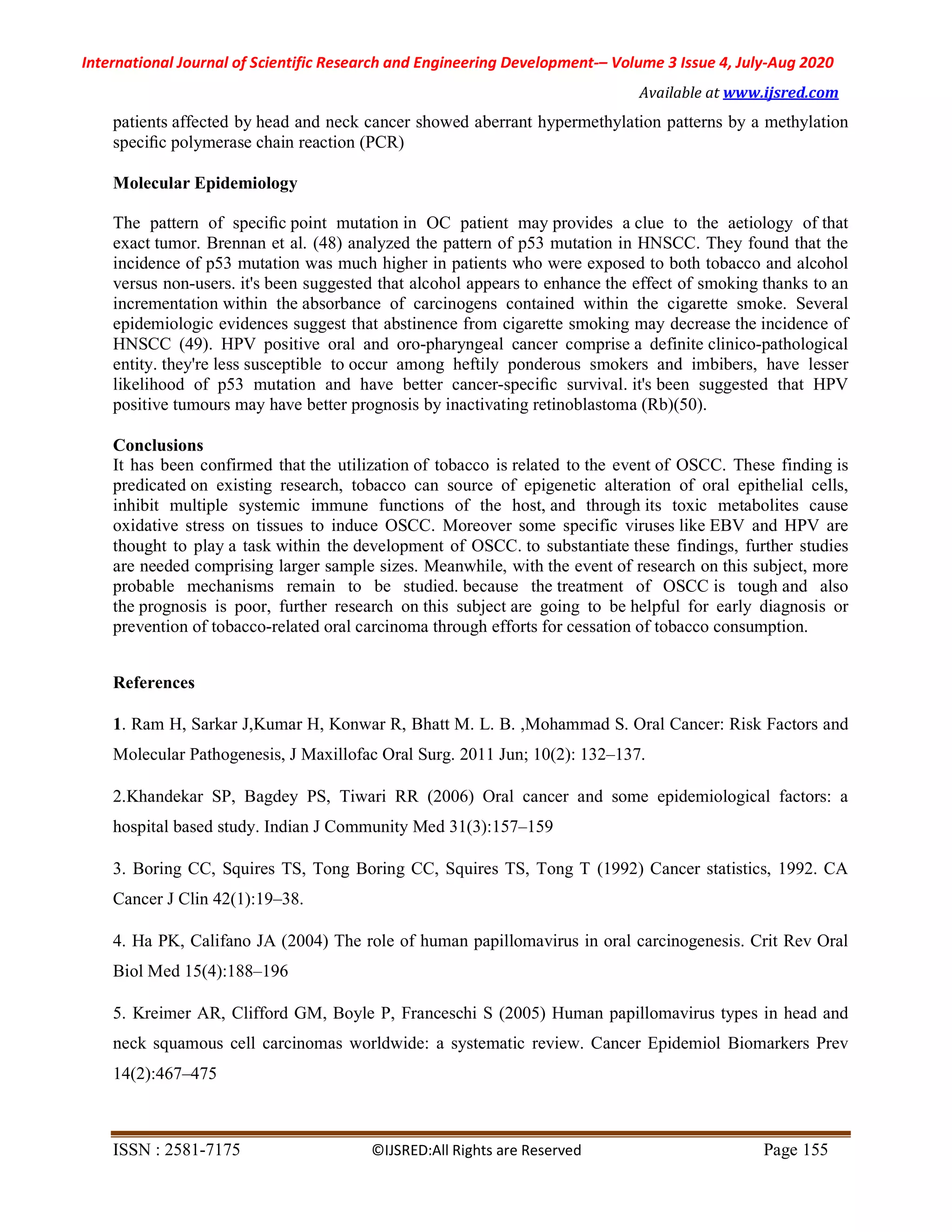 Oral Cancer and Pathogenesis | PDF