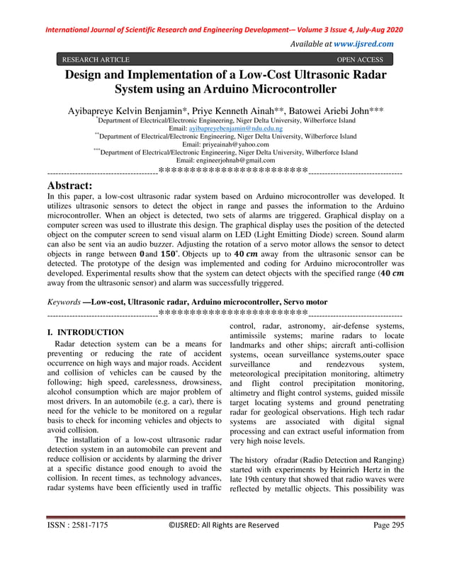 Design and Implementation of a Low-Cost Ultrasonic Radar System Using ...
