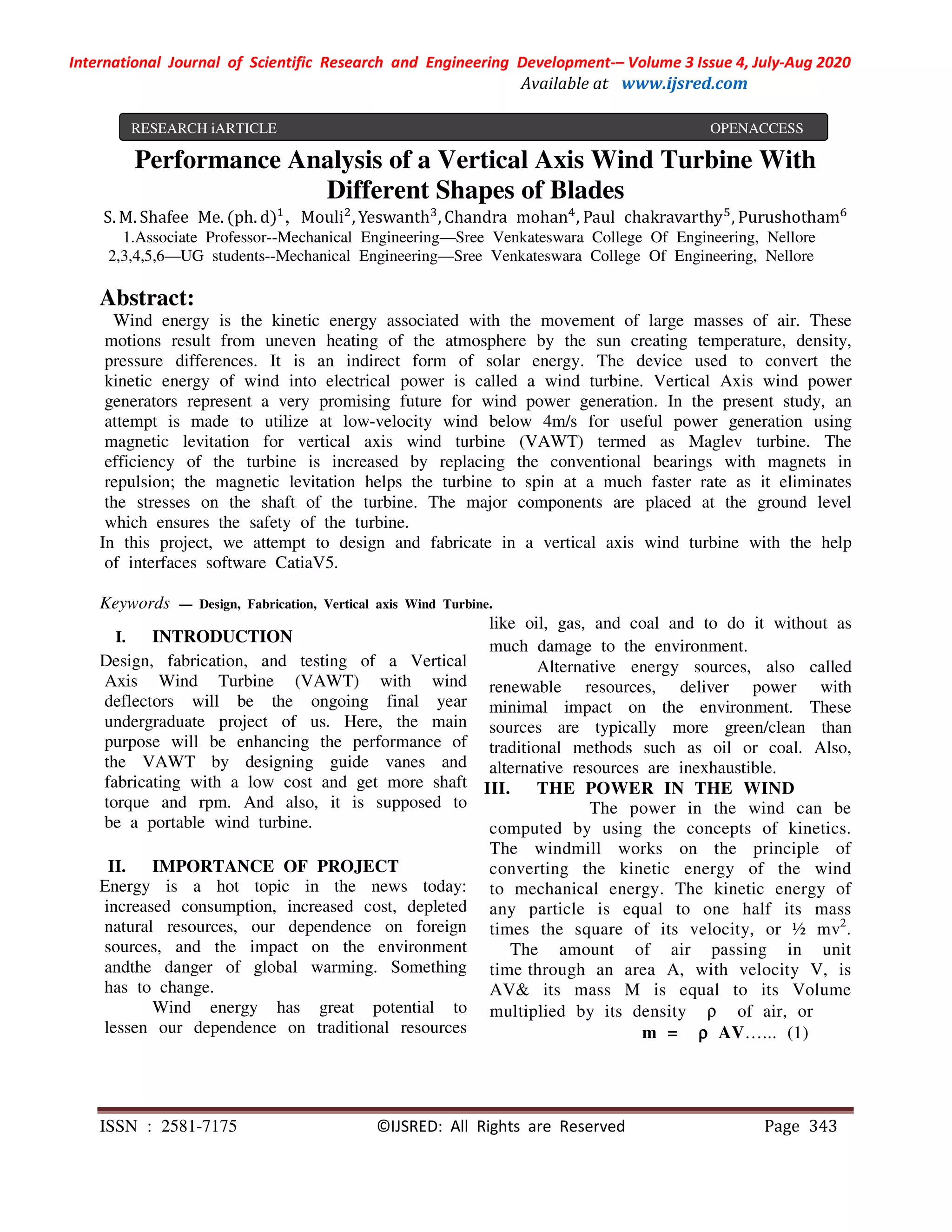 Performance Analysis of a Vertical Axis Wind Turbine With Different ...