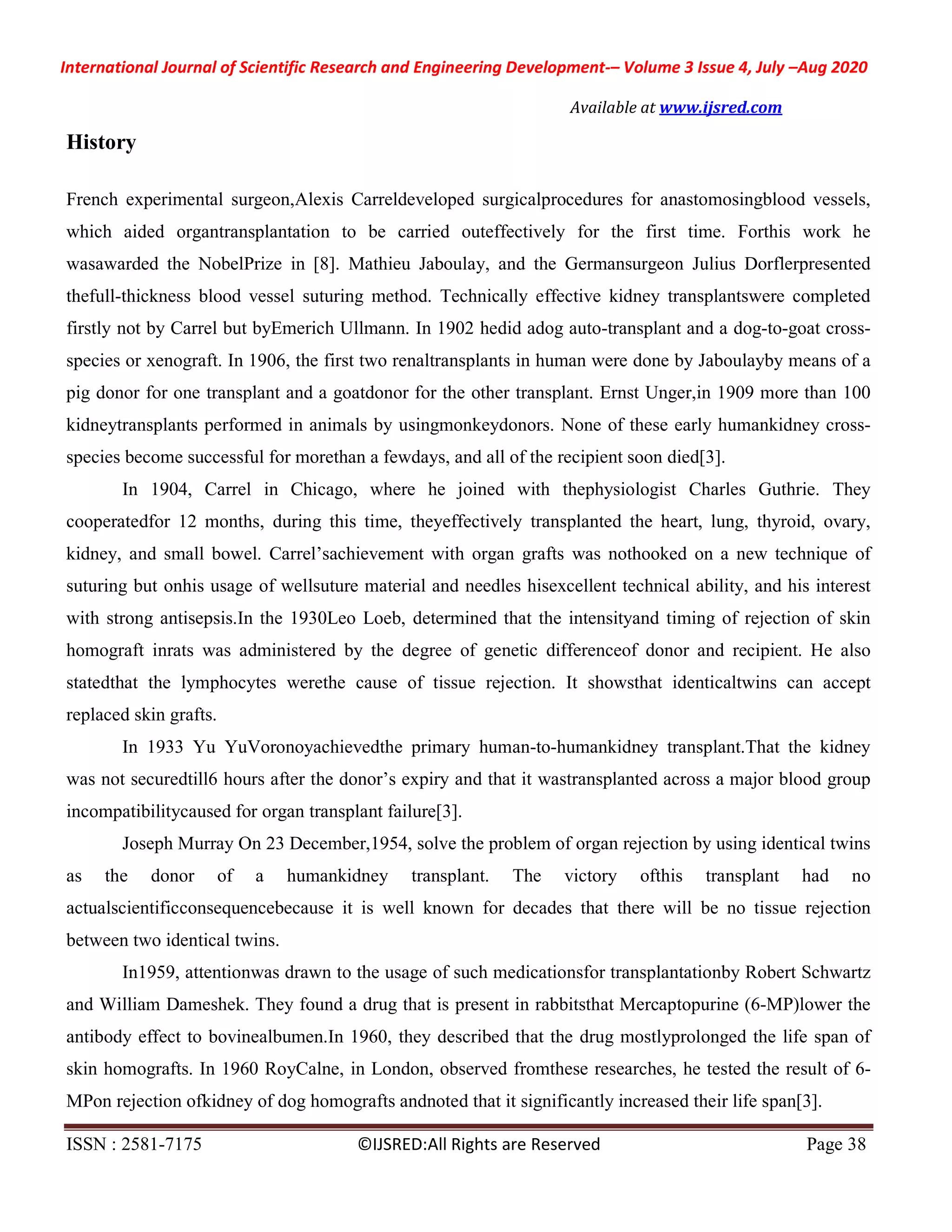 Organ Transplantation Methods and Major Reasons of Organ Rejection | PDF