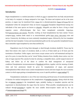 Organ Transplantation Methods and Major Reasons of Organ Rejection | PDF