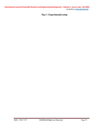 International Journal of Scientific Research and Engineering Development-– Volume 3 - Issue 5, Sep - Oct 2020
Available at www.ijsred.com
ISSN : 2581-7175 ©IJSRED:All Rights are Reserved Page 33
Fig 3 : Experimental setup
 