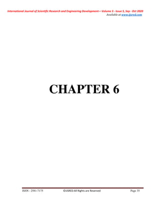 International Journal of Scientific Research and Engineering Development-– Volume 3 - Issue 5, Sep - Oct 2020
Available at www.ijsred.com
ISSN : 2581-7175 ©IJSRED:All Rights are Reserved Page 35
CHAPTER 6
 