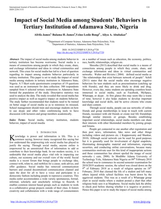 Impact of Social Media among Students’ Behaviors in Tertiary ...