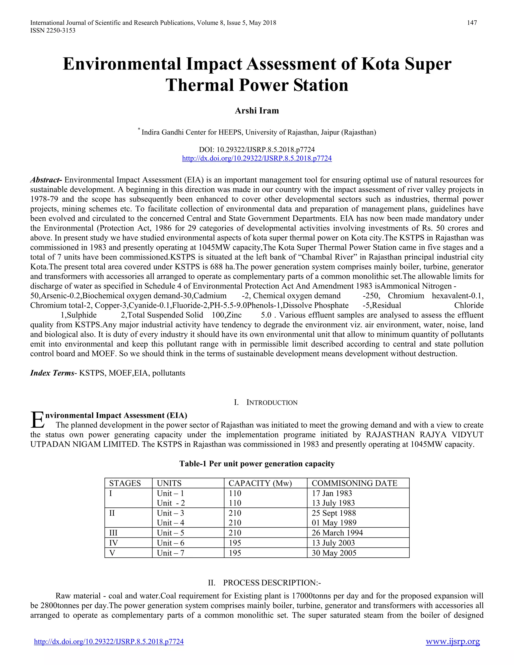 Environmental Impact Assessment of Kota Super Thermal Power Station | PDF